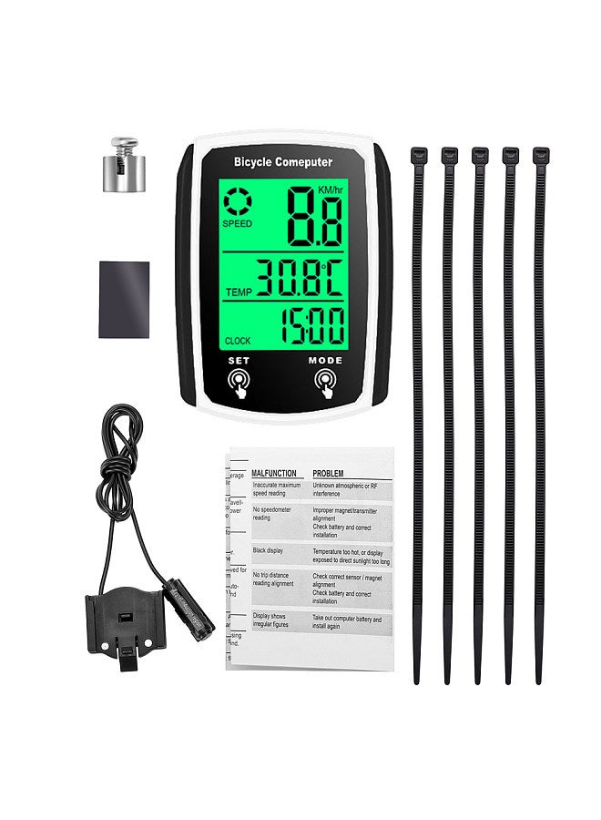 Wired Bike Computer LED Digital Bicycle Speedometer Odometer Touchscreen Cycling Computer Waterproof with Backlight for Mountain Road Bike