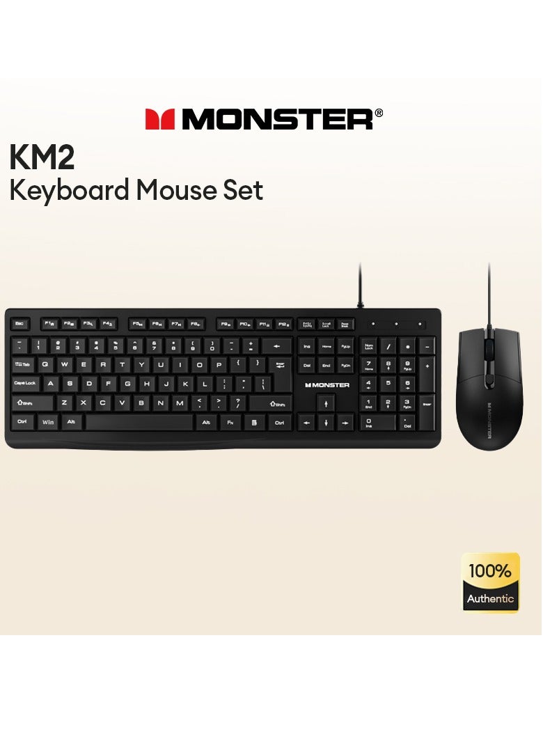 Monster Airmars Km2 Wired Keyboard and Mouse Set - Black