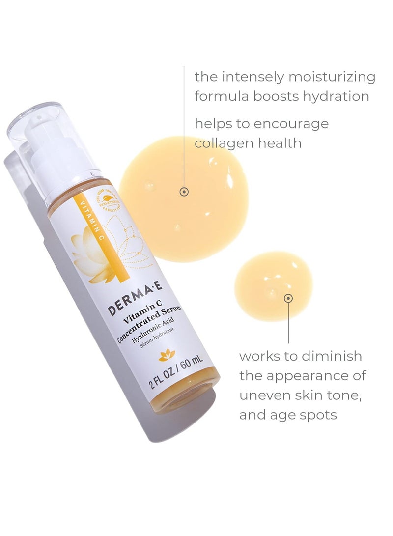 DERMA E Vitamin C Concentrated Serum with Hyaluronic Acid, Vitamin E & Aloe, All Natural, Antioxidant-Rich Concentrated Facial Serum – Firming and Brightening Vitamin C Face Serum, 2oz