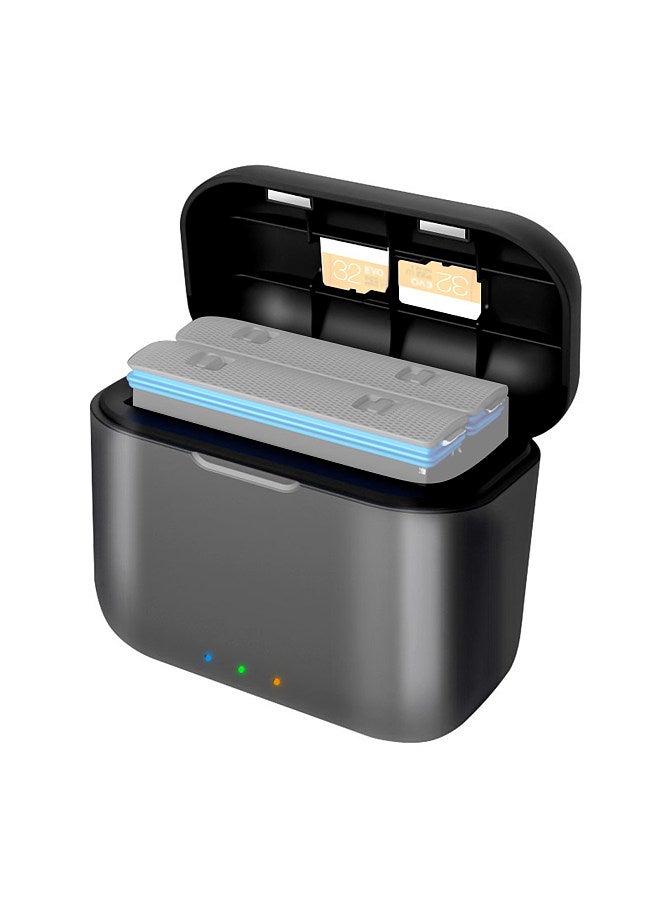 AX05 Battery Charger with 2 Battery Channels Fast Charging Battery Box with Type-C Port & 3 Card Slots Compatible with Insta360 X3