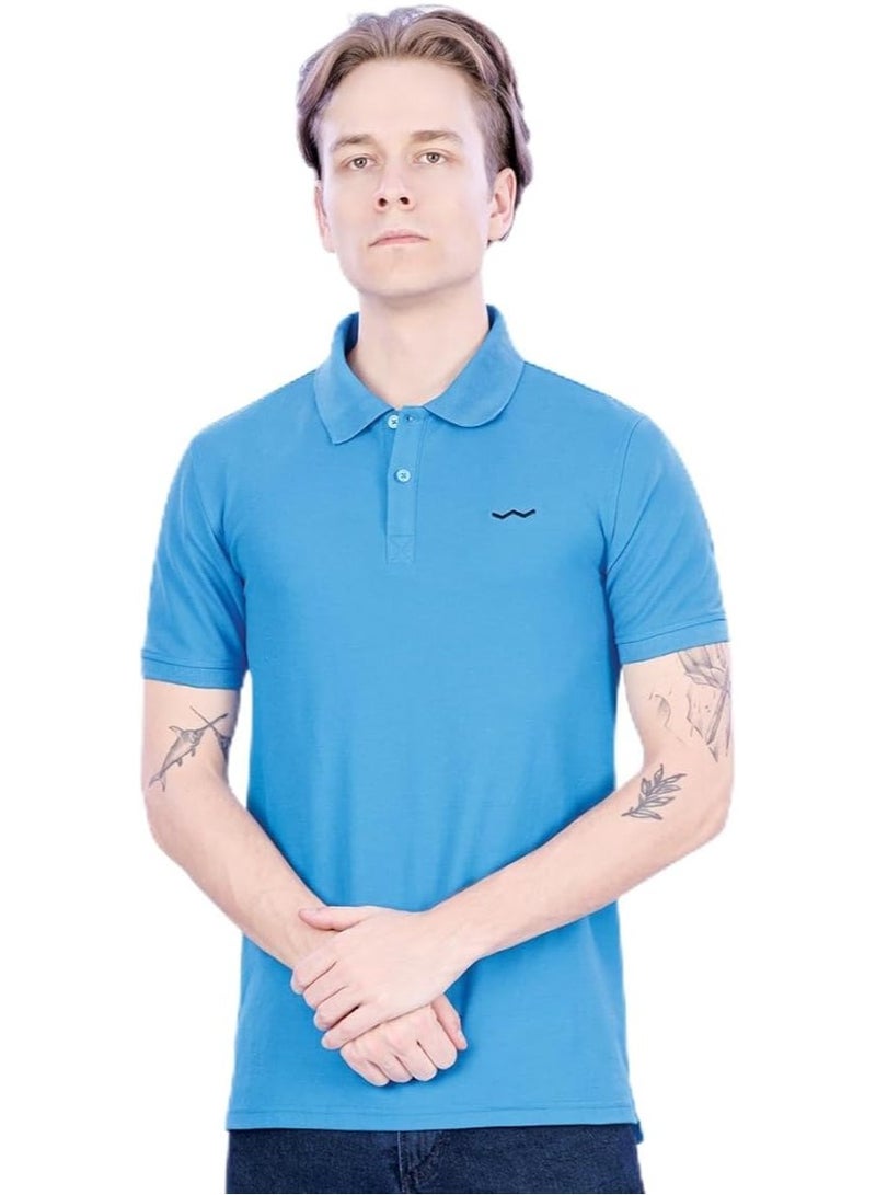 Web Denim Royal Blue Plain Regular Fit Comfortable Cotton Men's Half Sleeves Polo Tee Casual Solid Polo Neck T Shirt