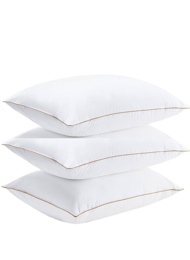 3 Piece Pack Golden Single Piping Pillow Soft Cotton White 50x70cm Made in Uae