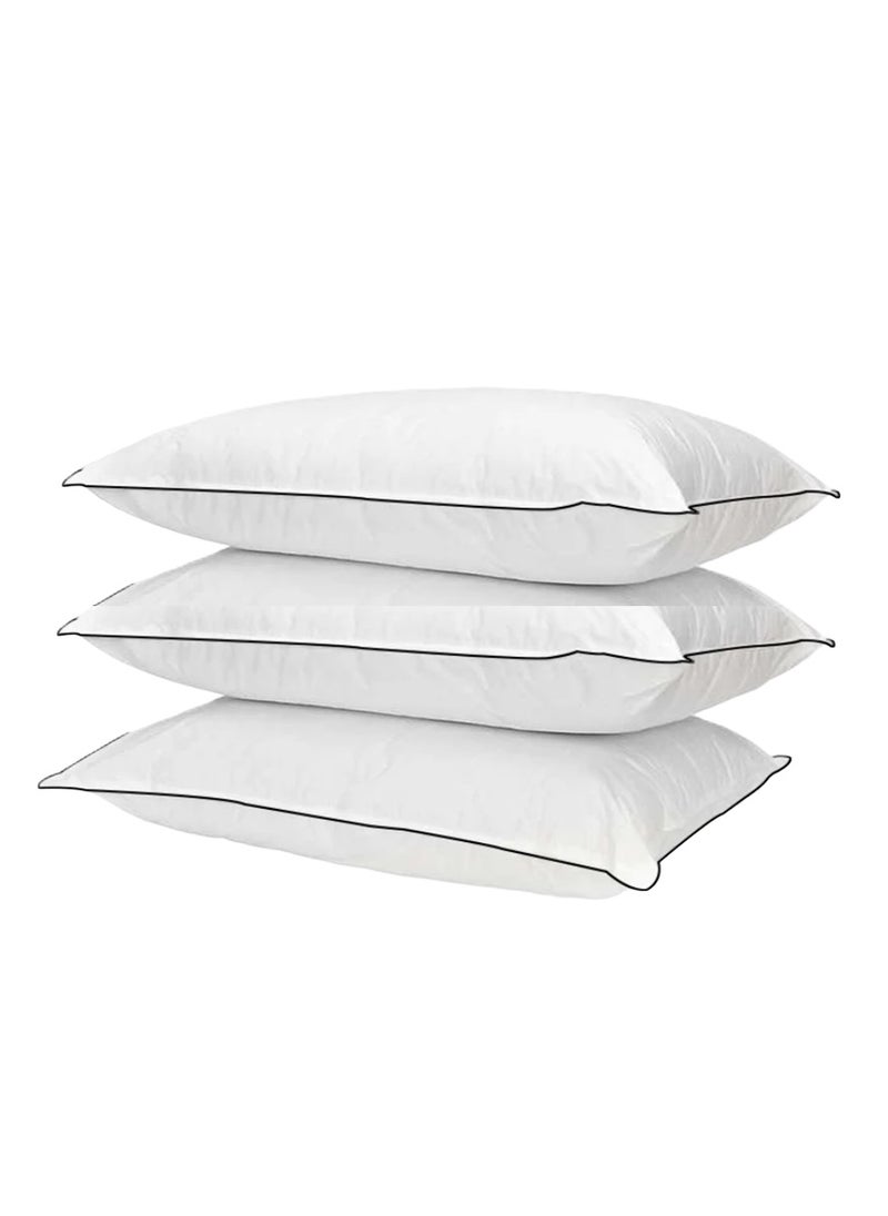 3 Piece Pack Single Piping Pillow With Black Line Cotton Bed Pillow Microfiber 50x70cm Made in Uae