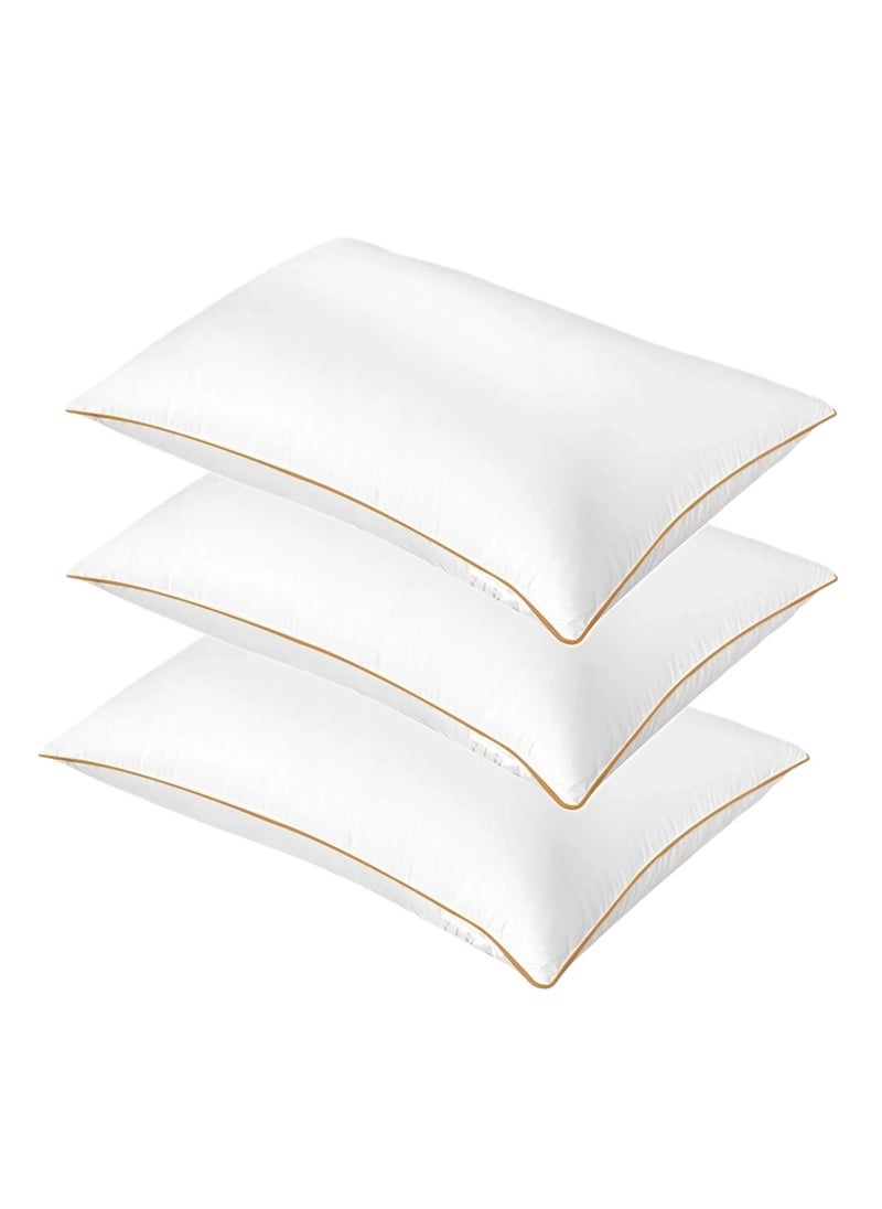 3 Piece Pack Prime Hotel Pillow With Golden Line Single Piping Pillow Microfiber 50x70cm Made in Uae