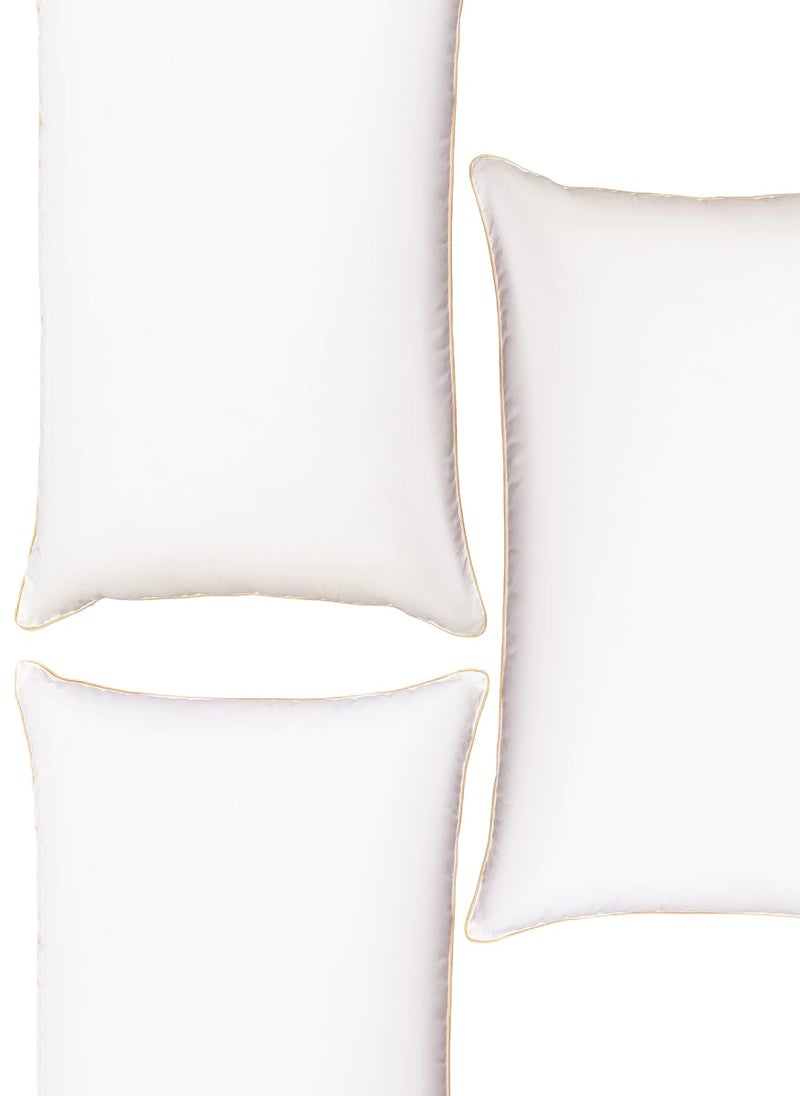 3 Piece Pack Single Piping Gold Line Cotton Bed Pillow White 50x70cm Made in Uae