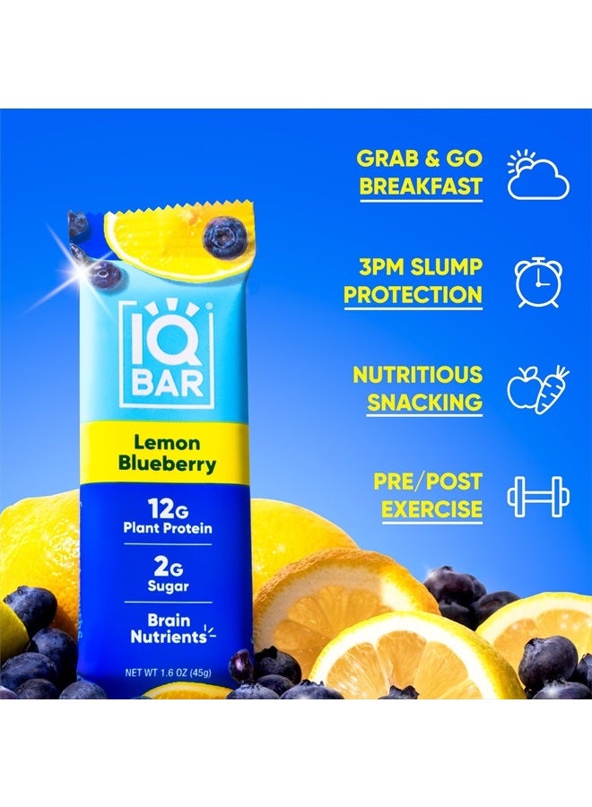 Brain and Body Plant Protein Bars - Lemon Blueberry - 12 Count, Low Carb, High Fiber, Gluten Free, Healthy Vegan Snacks - Low Sugar Keto Bar