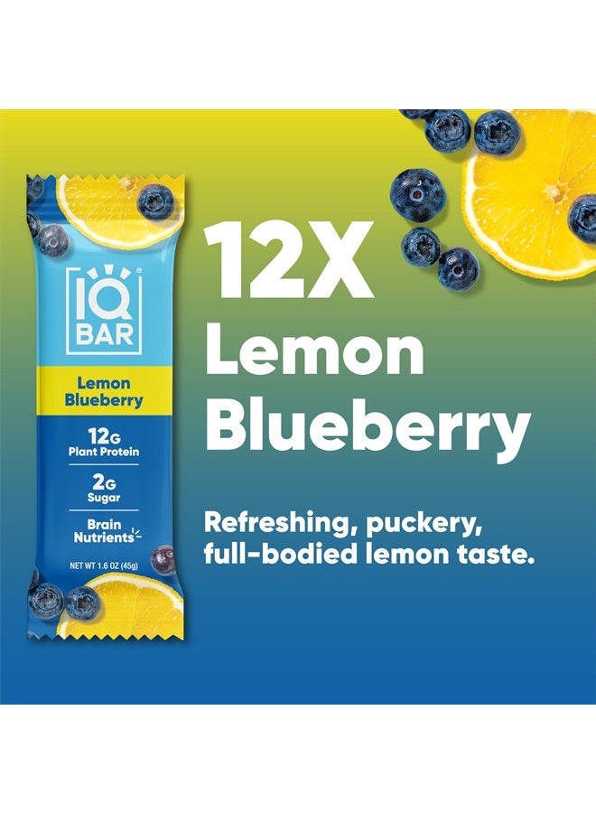 Brain and Body Plant Protein Bars - Lemon Blueberry - 12 Count, Low Carb, High Fiber, Gluten Free, Healthy Vegan Snacks - Low Sugar Keto Bar