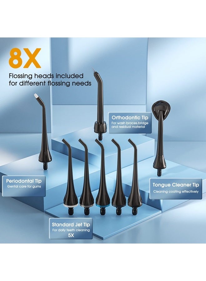 Water Flossers for Teeth Cordless Portable Dental Oral Irrigator HOC760 300ML Rechargeable IPX7 Waterproof Water Teeth Cleaner Picks for Home Travel with 8 Jet Tips