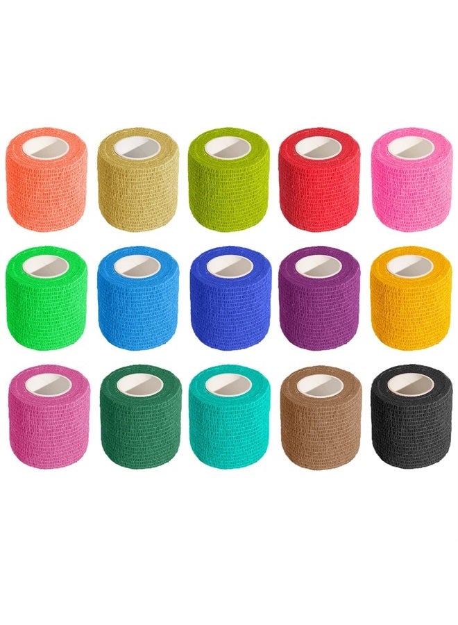 15 Pack 2 Inch x 5 Yards Self Adhesive Bandage Breathable Cohesive Bandage Wrap Rolls Elastic Self-Adherent Tape for Stretch Athletic, Sports, Wrist, Ankle