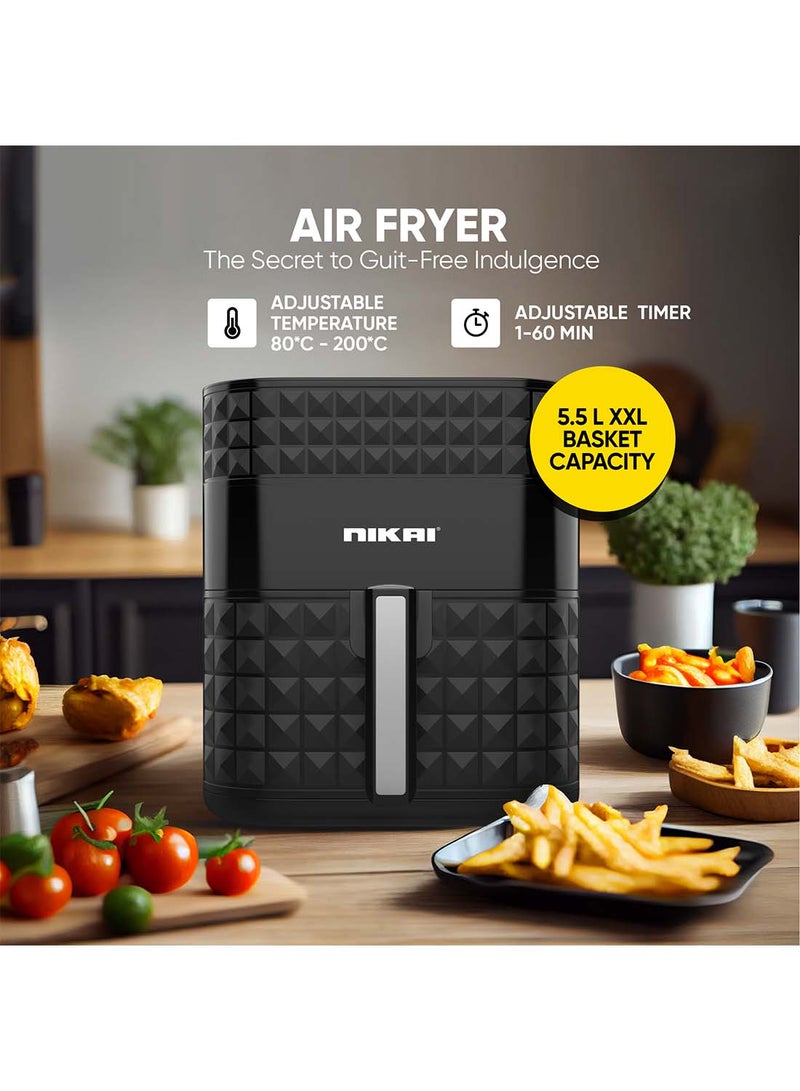 Digital Air Fryer, 1800W, Xxl  Basket And  Pan, 7 Pre-Set Programs With Built-In Preheat Function, Viewing Window, Adjustable Temp And Timer, 0-60Min Timer, 80-200℃ Temp Range 5.5 L 1800 W NAF488D1 Black