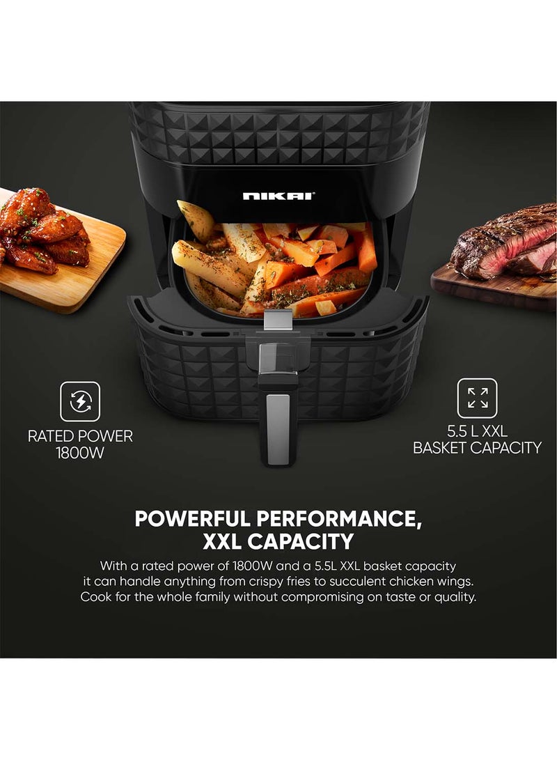 Digital Air Fryer, 1800W, Xxl  Basket And  Pan, 7 Pre-Set Programs With Built-In Preheat Function, Viewing Window, Adjustable Temp And Timer, 0-60Min Timer, 80-200℃ Temp Range 5.5 L 1800 W NAF488D1 Black