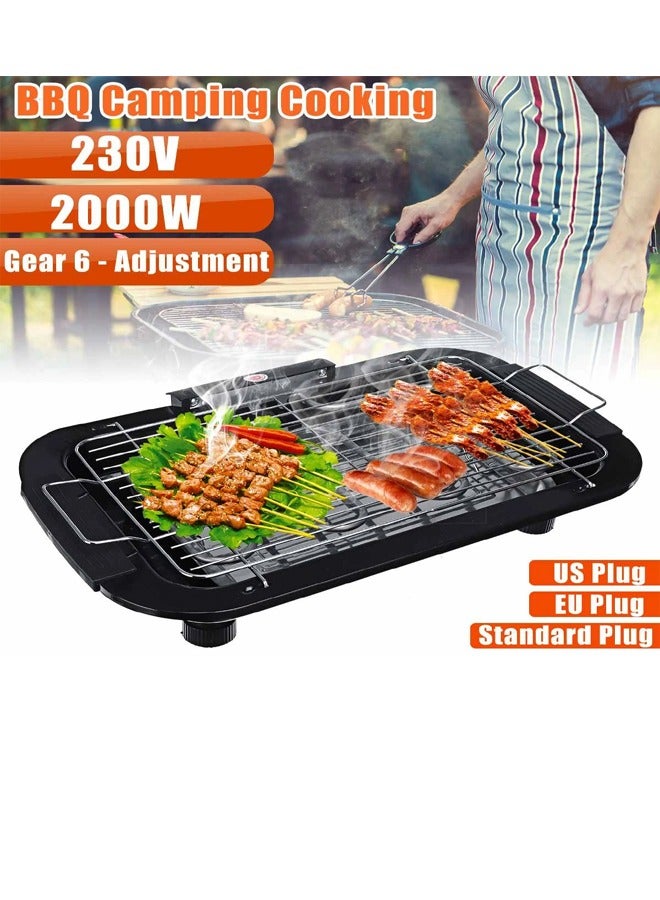 2000W Electric BBQ Grill Smokeless Barbecue Machine Household Indoor 5-Level Temperature Table Top Smokeless Tool for Camping