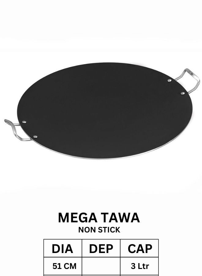 Sonex Non-Stick Mega Hot Plate with Stainless Steel Handle, 51 cm Diameter, 3L Capacity,PFOA Free,Compatible With All Stoves (Excluding Induction),  Teflon Coat,Easy to Clean, Durable, Premium Quality