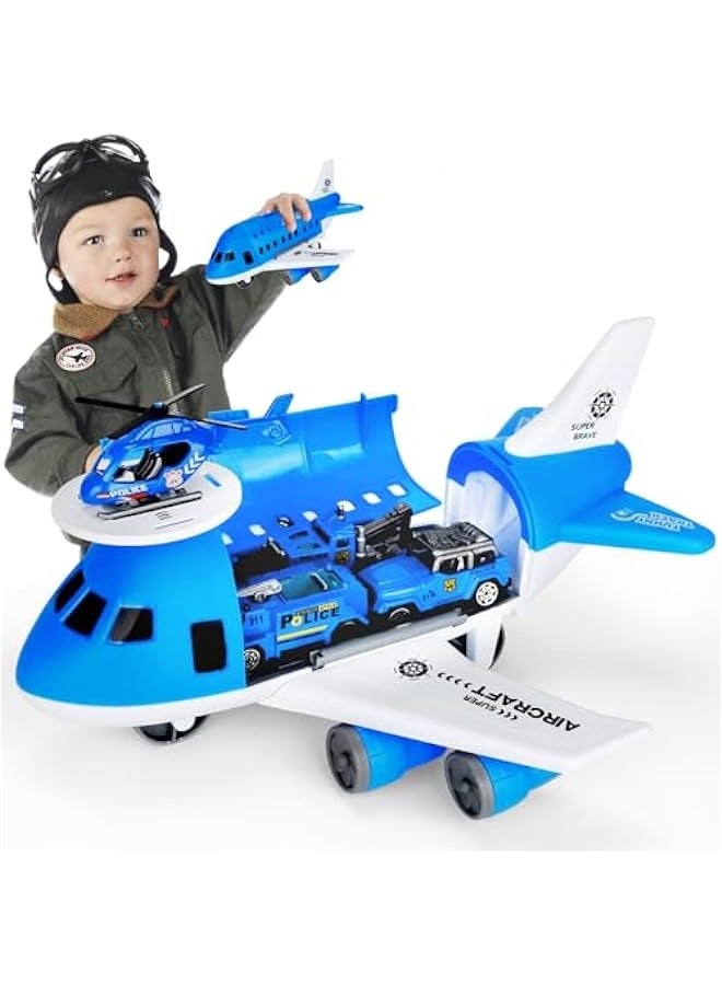 DIY 5-in-1 Transport Airplane Toy Set with Police Cars, Helicopter, Road Signs, and Map Scene - Educational Birthday Gift for Kids 3+ Years