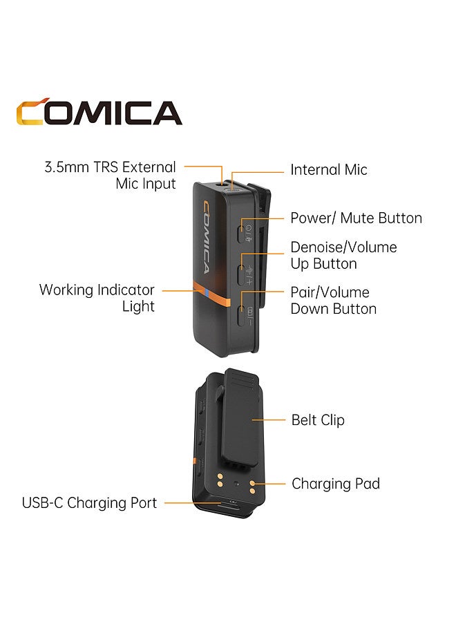 Vimo Q 2.4GHz Wireless Lavalier Microphone System Clip-on Microphone with Large Screen 200m Transmission Range Noise Reduction 16h Duration