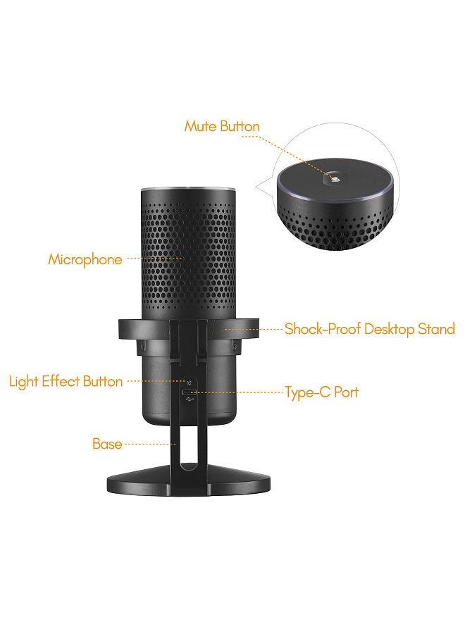 EM68 Professional USB Cardioid Microphone Mini Desktop Recording Mic with RGB Breathing Light One-Button Mute for Gaming Video Conference Live Stream Vlog Recording