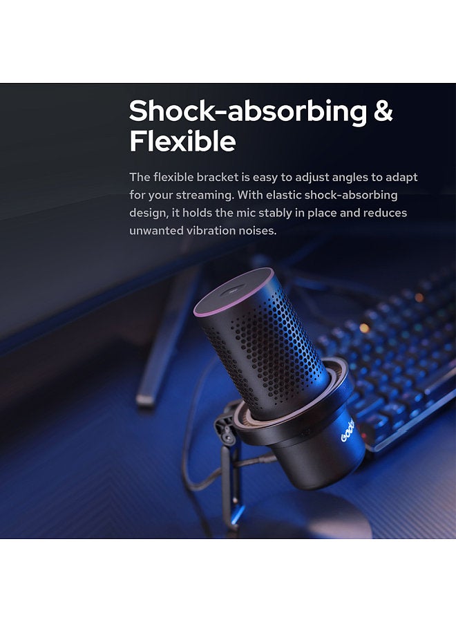 EM68 Professional USB Cardioid Microphone Mini Desktop Recording Mic with RGB Breathing Light One-Button Mute for Gaming Video Conference Live Stream Vlog Recording