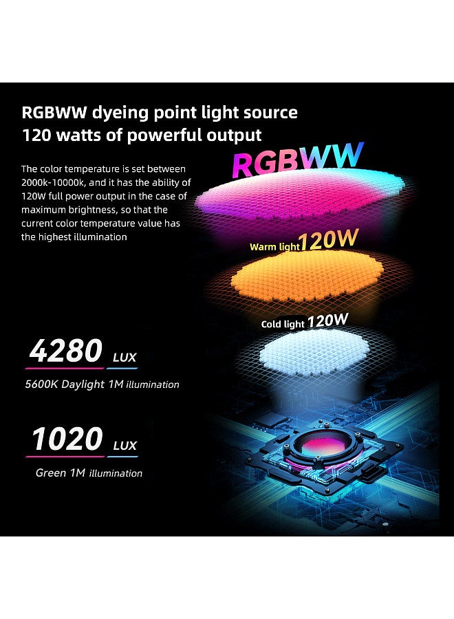 YNLUX100RGB 120W Bi-color Photography Light Full Color RGB Video Light 2000K-10000K Dimmable CRI≥96 with Standar Bowens Mount 30 Lighting Scene Effects 2.4G Wireless System