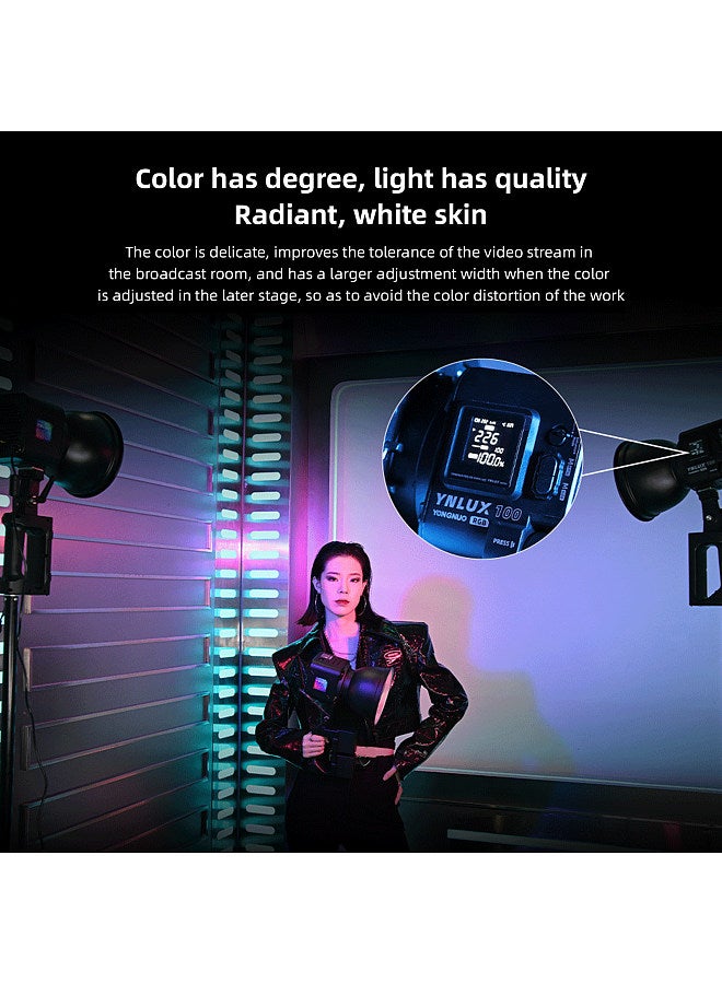 YNLUX100RGB 120W Bi-color Photography Light Full Color RGB Video Light 2000K-10000K Dimmable CRI≥96 with Standar Bowens Mount 30 Lighting Scene Effects 2.4G Wireless System