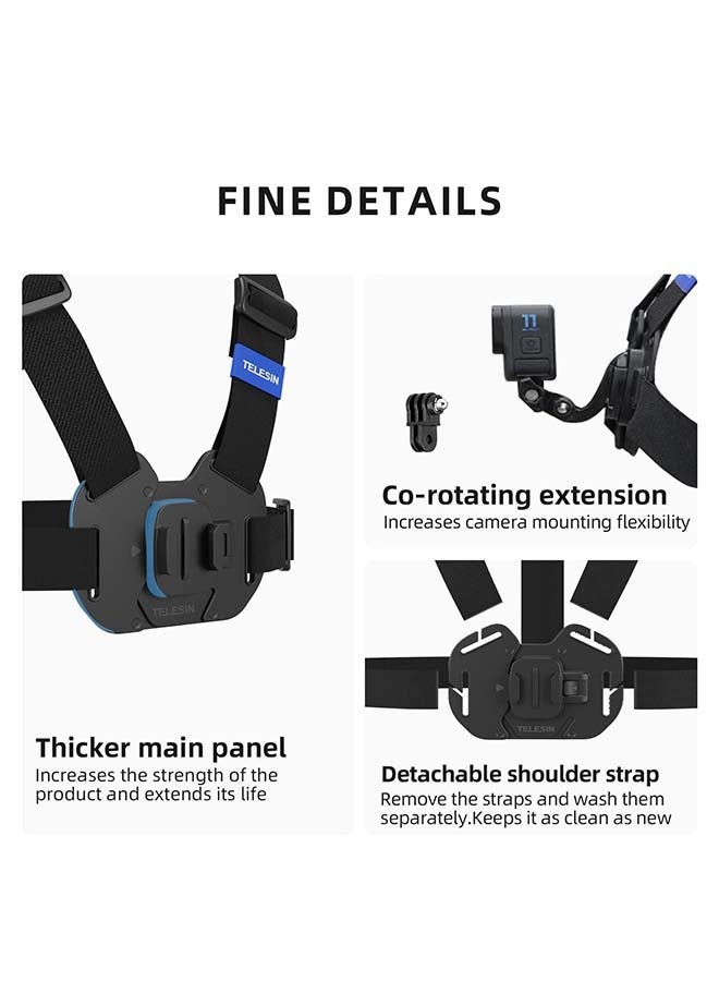 TELESIN Quick Release Chest Strap Mount, Mobile Phone Adjustable Chest Mount Harness for GoPro Camera, Action Camera, iPhone 13 12 11 Pro,Vlog/POV Black