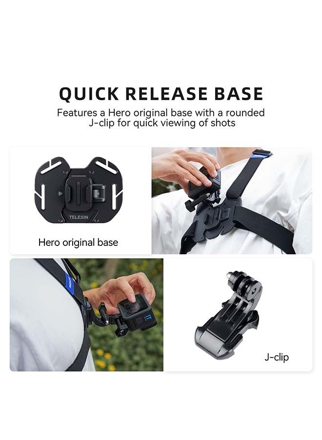 TELESIN Quick Release Chest Strap Mount, Mobile Phone Adjustable Chest Mount Harness for GoPro Camera, Action Camera, iPhone 13 12 11 Pro,Vlog/POV Black