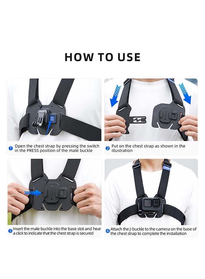 TELESIN Quick Release Chest Strap Mount, Mobile Phone Adjustable Chest Mount Harness for GoPro Camera, Action Camera, iPhone 13 12 11 Pro,Vlog/POV Black