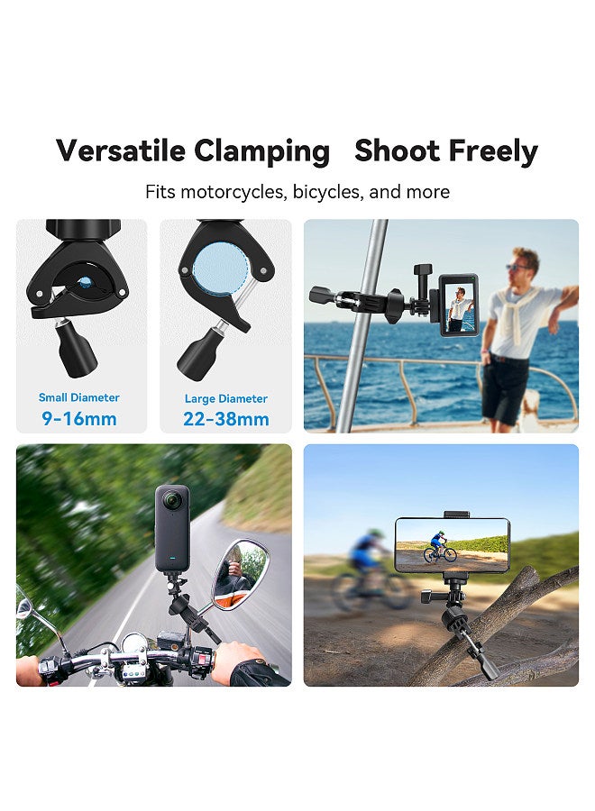 TE-HBM-004 Camera Mount Clamp Mount Bicycle Handlebar Adapter Mount 360°Rotatable with 1/4in Adapter Fixed Screw Rubber Pad Compatible with GoPro12/11/10/9/8/7 Session DJI and Other Action Cameras