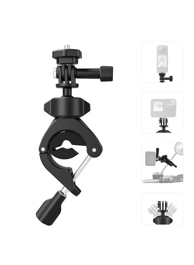 TE-HBM-004 Camera Mount Clamp Mount Bicycle Handlebar Adapter Mount 360°Rotatable with 1/4in Adapter Fixed Screw Rubber Pad Compatible with GoPro12/11/10/9/8/7 Session DJI and Other Action Cameras