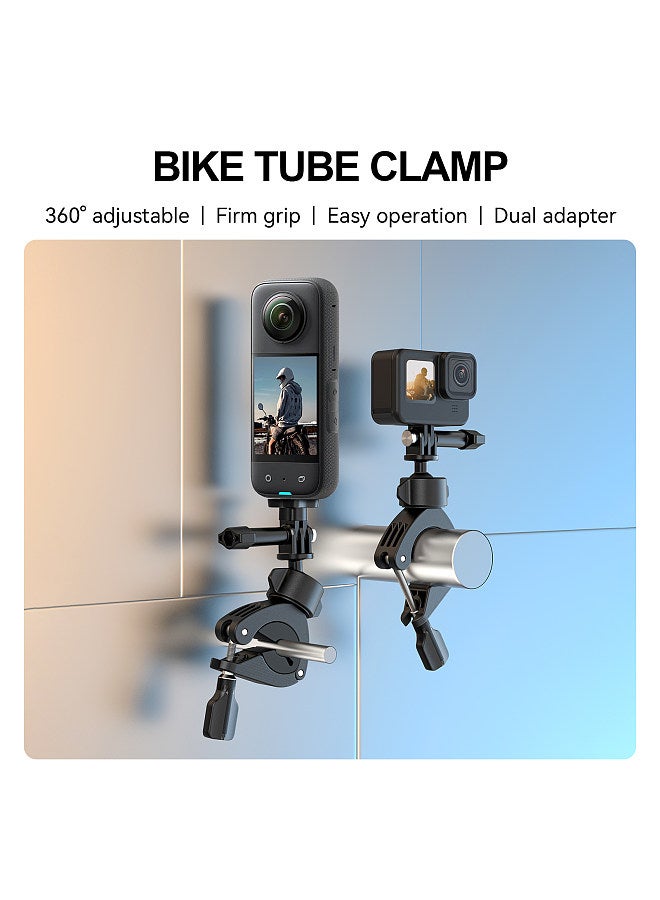 TE-HBM-004 Camera Mount Clamp Mount Bicycle Handlebar Adapter Mount 360°Rotatable with 1/4in Adapter Fixed Screw Rubber Pad Compatible with GoPro12/11/10/9/8/7 Session DJI and Other Action Cameras