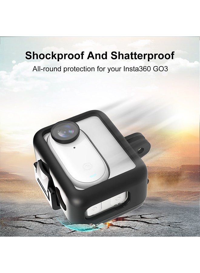 PU866B Sports Camera Protective Frame Protective Case Housing Shockproof Replacement for Insta360 GO 3 Mini Protection Accessories ABS Camera Shell Protector with Base Bracket