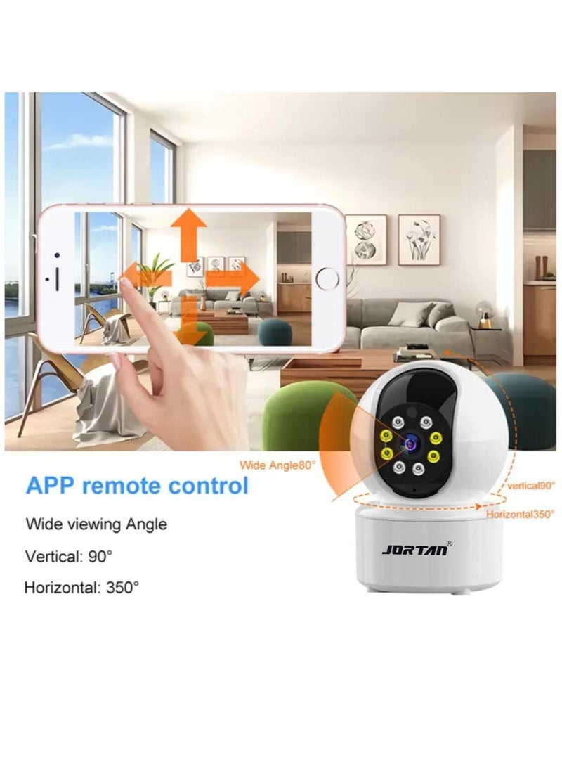 Jortan 1080P Intelligent Wi-Fi Cradle Head Indoor Camera, Baby Monitoring, IR and Color Night Vision, Two- Way Talking, Motion Detection, Motion Tracking, 360°/90° PTZ control Indoor Security Camera