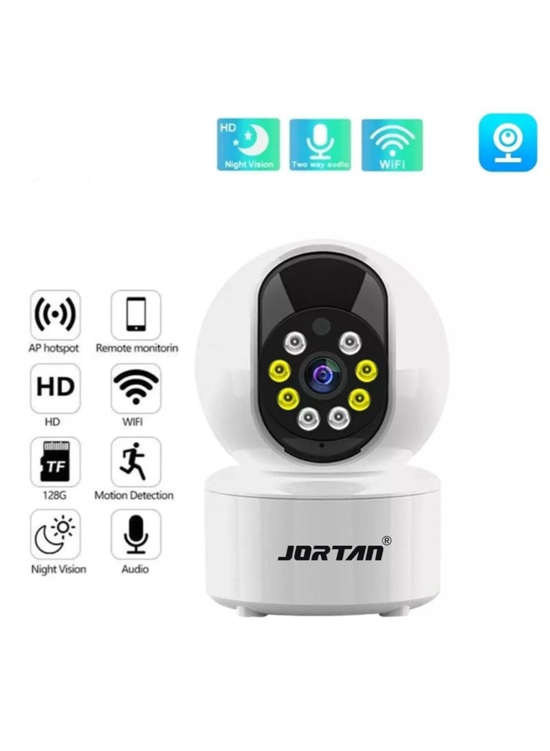 Jortan 1080P Intelligent Wi-Fi Cradle Head Indoor Camera, Baby Monitoring, IR and Color Night Vision, Two- Way Talking, Motion Detection, Motion Tracking, 360°/90° PTZ control Indoor Security Camera