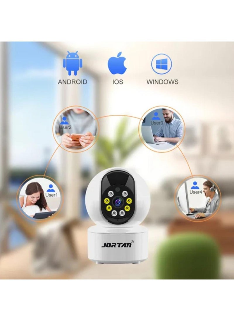 Jortan 1080P Intelligent Wi-Fi Cradle Head Indoor Camera, Baby Monitoring, IR and Color Night Vision, Two- Way Talking, Motion Detection, Motion Tracking, 360°/90° PTZ control Indoor Security Camera