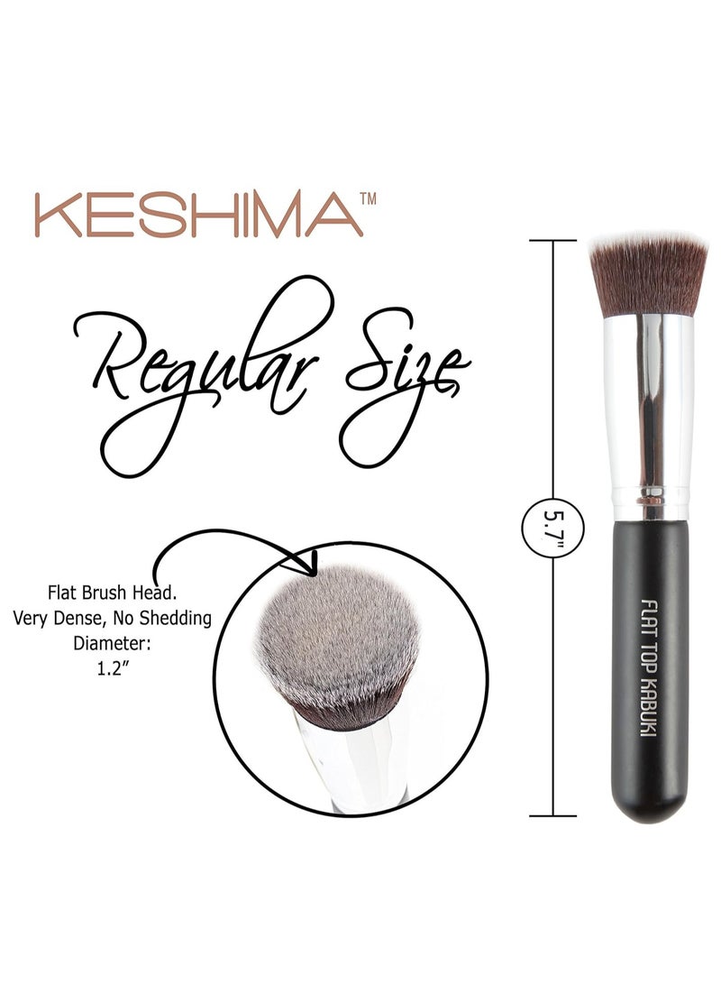 Flat Top Kabuki Foundation Brush By KESHIMA - Premium Makeup Brush for Liquid, Cream, and Powder - Buffing, Blending, and Face Brush, 1.2