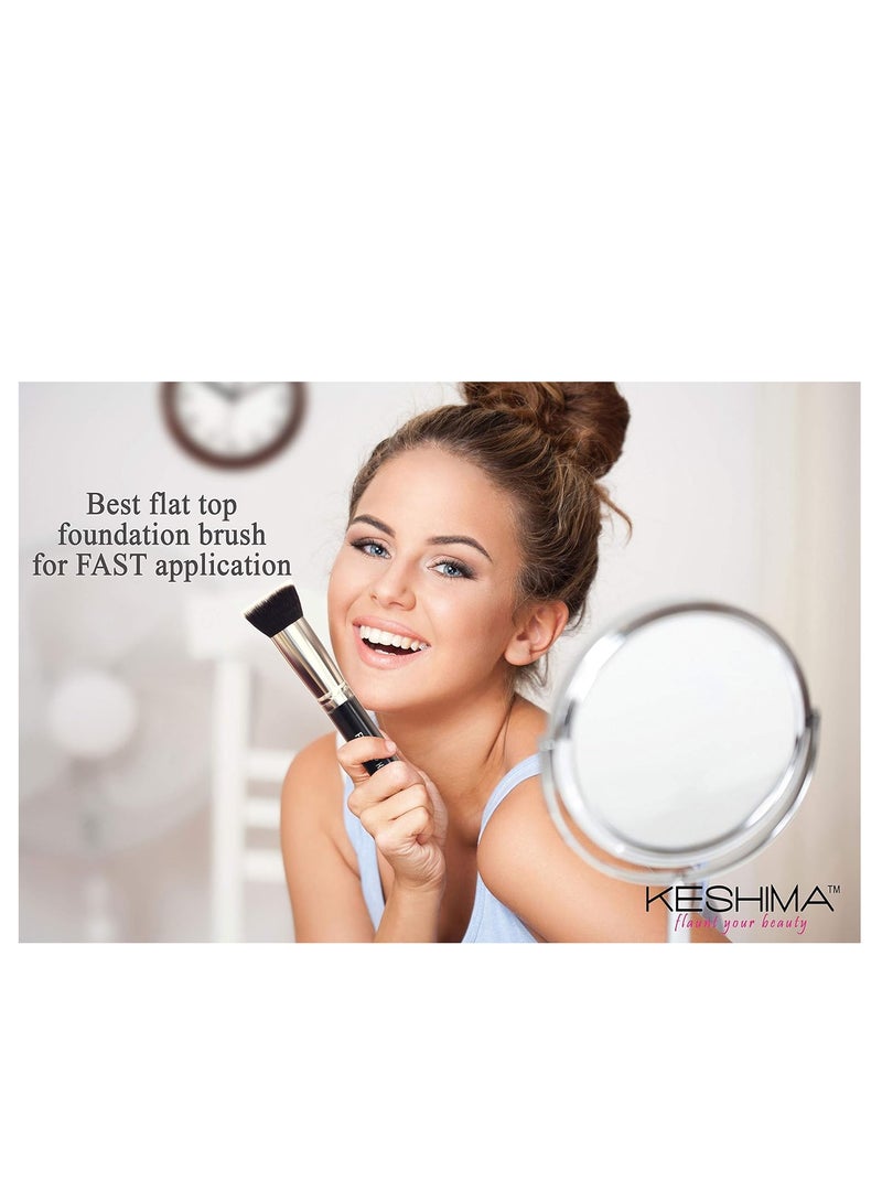 Flat Top Kabuki Foundation Brush By KESHIMA - Premium Makeup Brush for Liquid, Cream, and Powder - Buffing, Blending, and Face Brush, 1.2