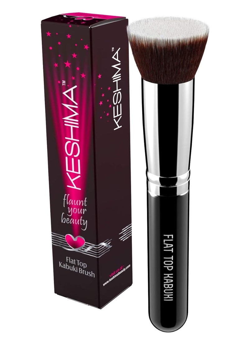 Flat Top Kabuki Foundation Brush By KESHIMA - Premium Makeup Brush for Liquid, Cream, and Powder - Buffing, Blending, and Face Brush, 1.2