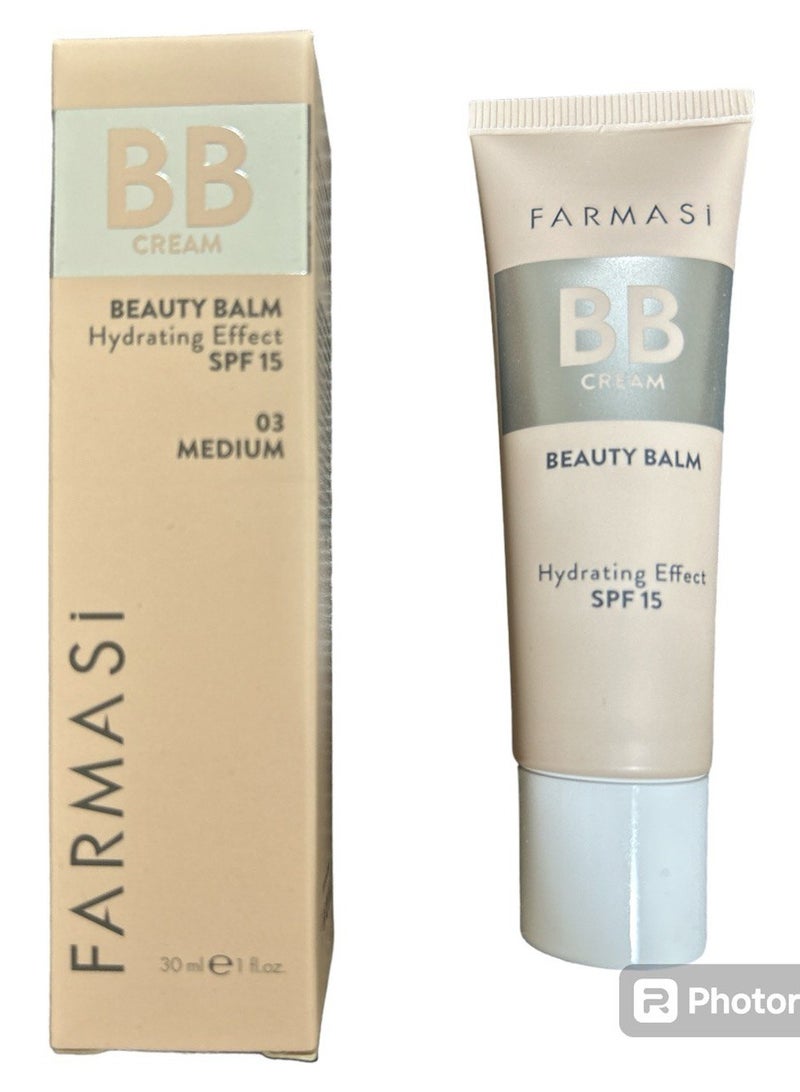 FARMASI Makeup BB Cream Beauty Balm, Full Coverage Foundation, Hydrating, Concealing, Sun Protection Formula,Moisturizer BB Face Cream with Spf 15 for All Skin Type,1 Fl oz (03 MEDIUM, 30 ml)