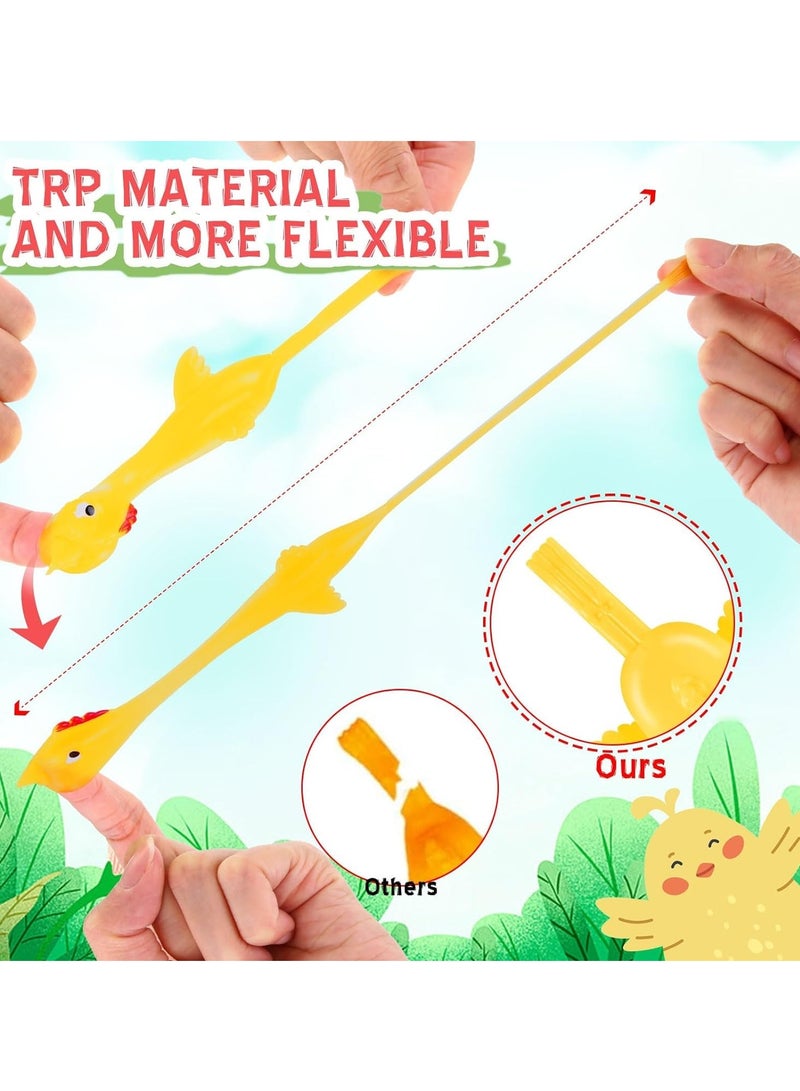 100 Pcs Flying Chicken Slingshot Finger Slingshot Toys Rubber Chickens Funny Flicking Chicken Stress Relief Toy Stretchy Rubber Shooting Game for Adults Party Favors (Random Color)