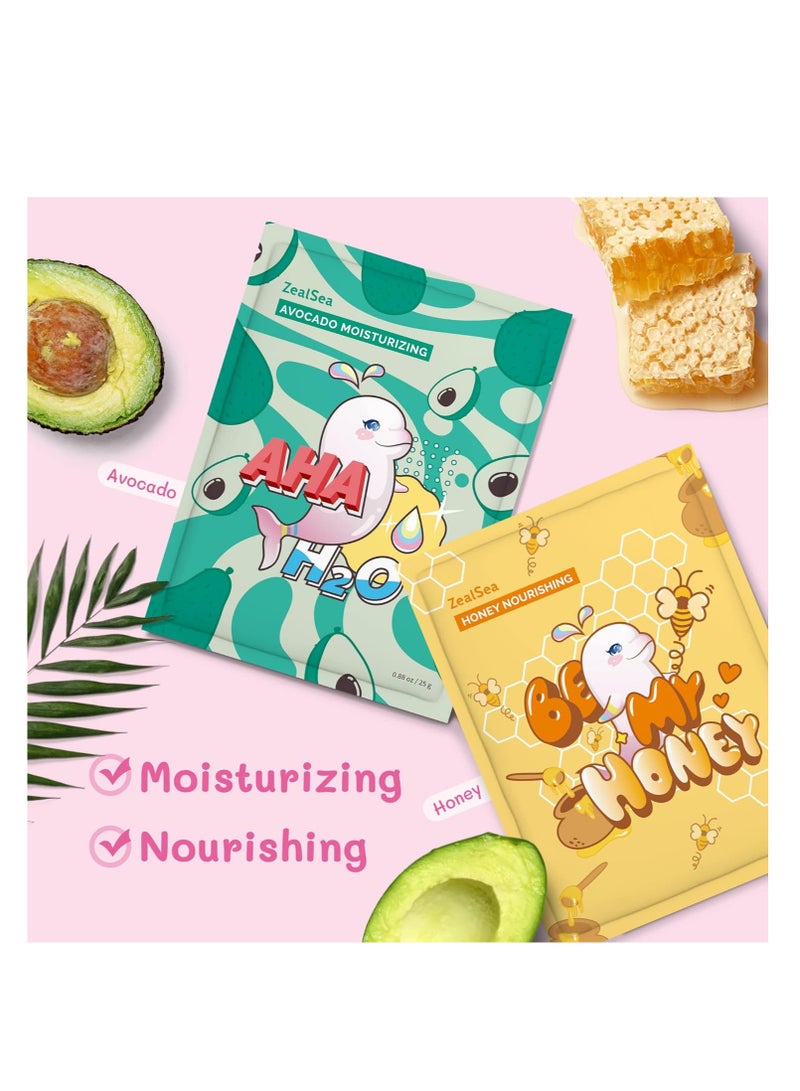 ZealSea Sheet Mask Skin Care (Pack of 7) Beauty Facial Mask Spa Face Mask Birthday Party gifts Women, Men kids Girls - Hydrate, Brighten, Moisturize,Soothe for All Skin Types