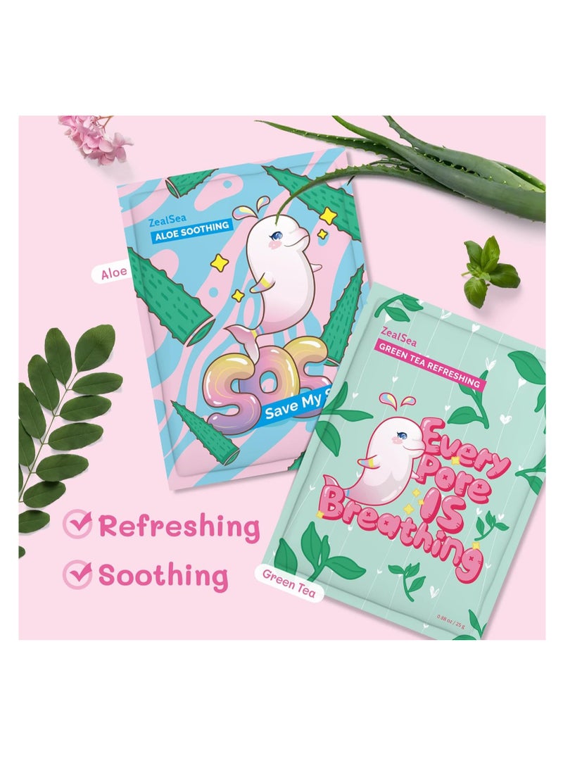 ZealSea Sheet Mask Skin Care (Pack of 7) Beauty Facial Mask Spa Face Mask Birthday Party gifts Women, Men kids Girls - Hydrate, Brighten, Moisturize,Soothe for All Skin Types
