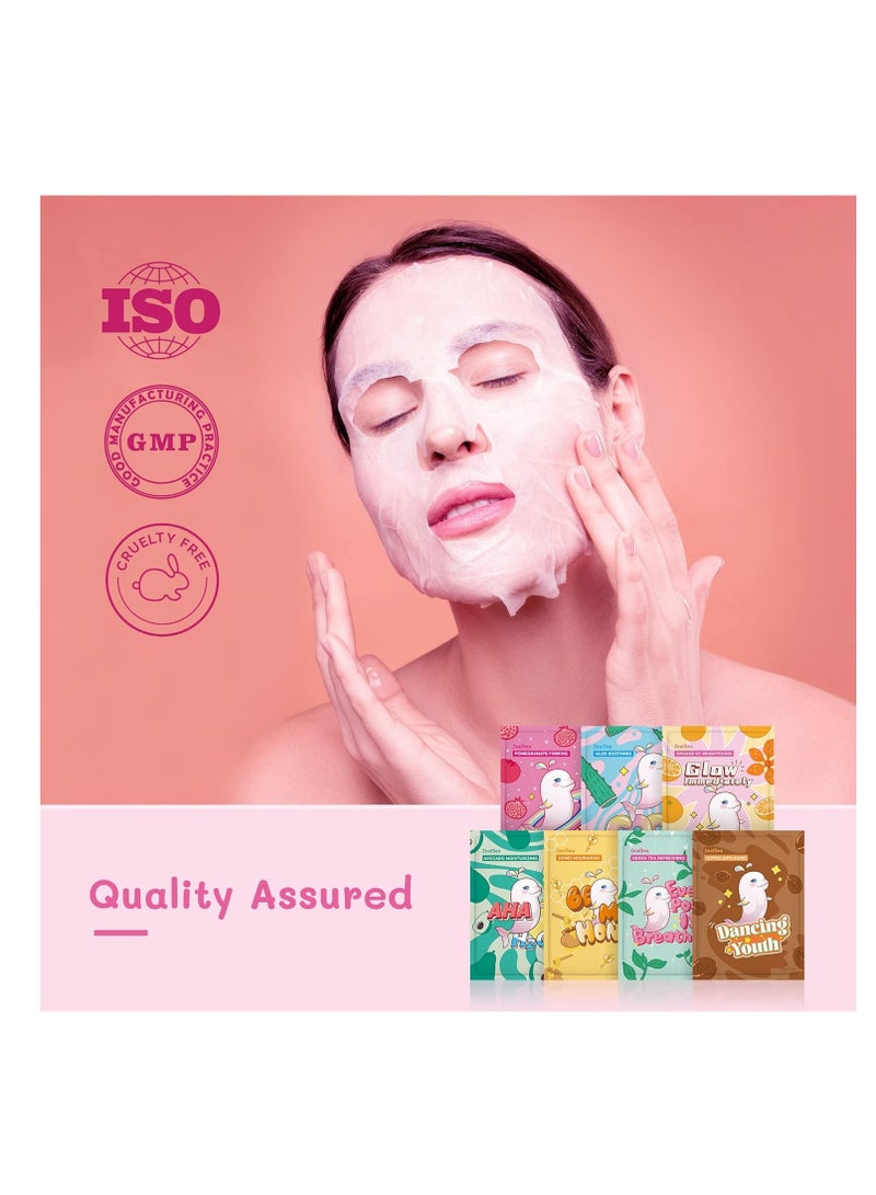 ZealSea Sheet Mask Skin Care (Pack of 7) Beauty Facial Mask Spa Face Mask Birthday Party gifts Women, Men kids Girls - Hydrate, Brighten, Moisturize,Soothe for All Skin Types
