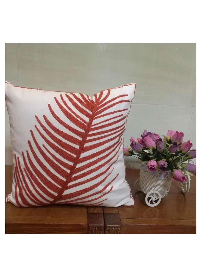 Jacquard Cushion Cover with filling Palm Tree Leaves Design, Embroidered Decorative Pillowcase for Home, Sofa, 45x45cm