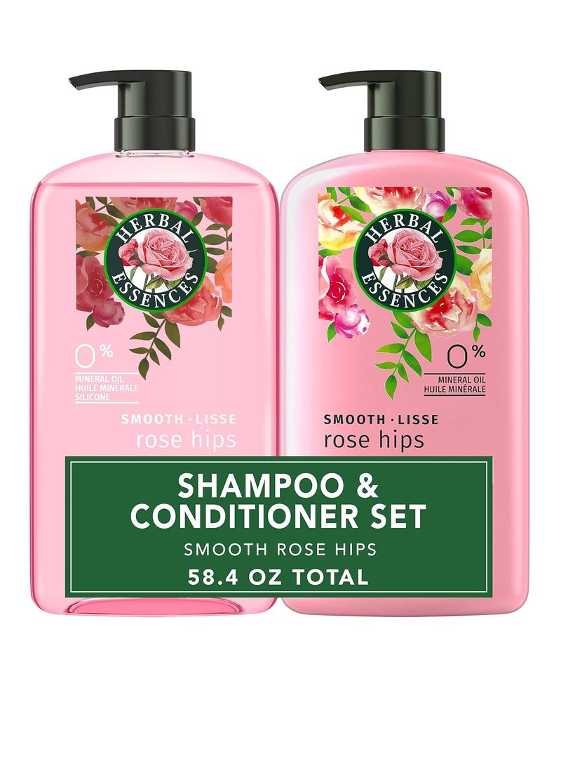 Herbal Essences Shampoo and Conditioner Set, Smooth Collection with Vitamin E, Rose Hips, Jojoba for Shiny Hair, Paraben-Free, Safe for Color-Treated Hair, 29.2 Fl Oz Each, 2 Pack
