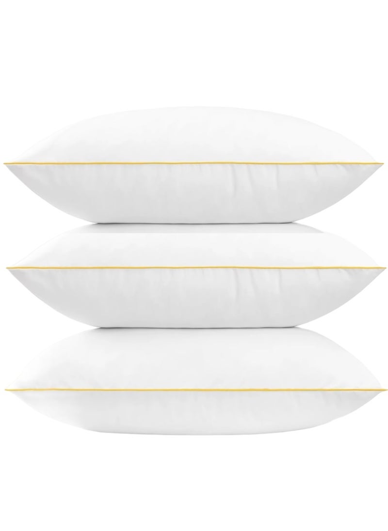 3 Piece Pack Piping Pillow With Gold Line Cotton Bed Pillow Microfiber 50x70cm Made in Uae