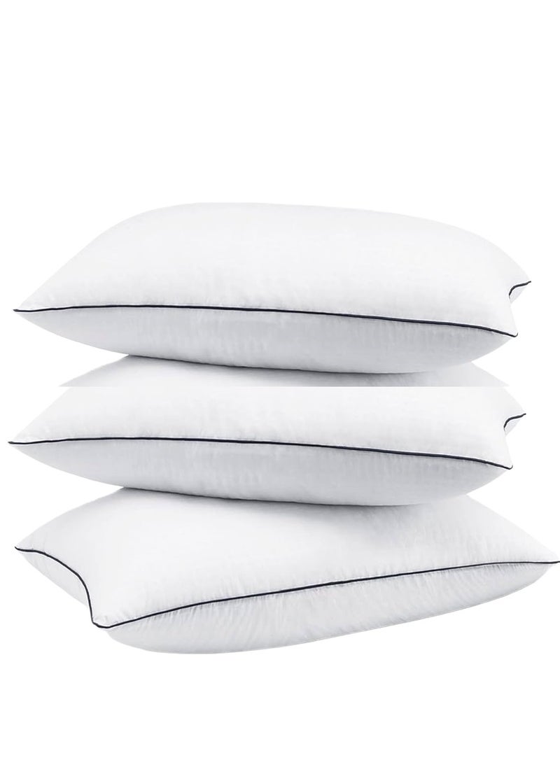 3 Piece Pack Collection Cotton Bed Pillow With Single Piping Black Piping Pillow  50X70cm Made in Uae