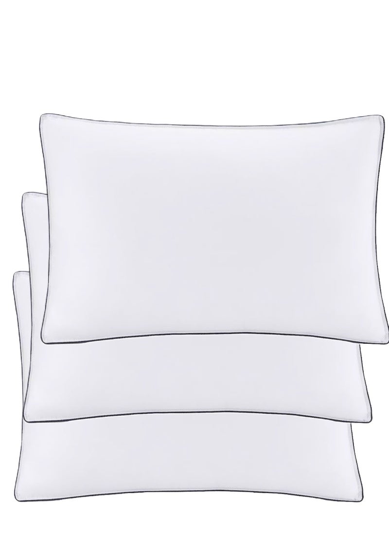 3 Piece Pack Piping Pillow With Black Line Cotton Bed Pillow Microfiber 50x70cm Made in Uae