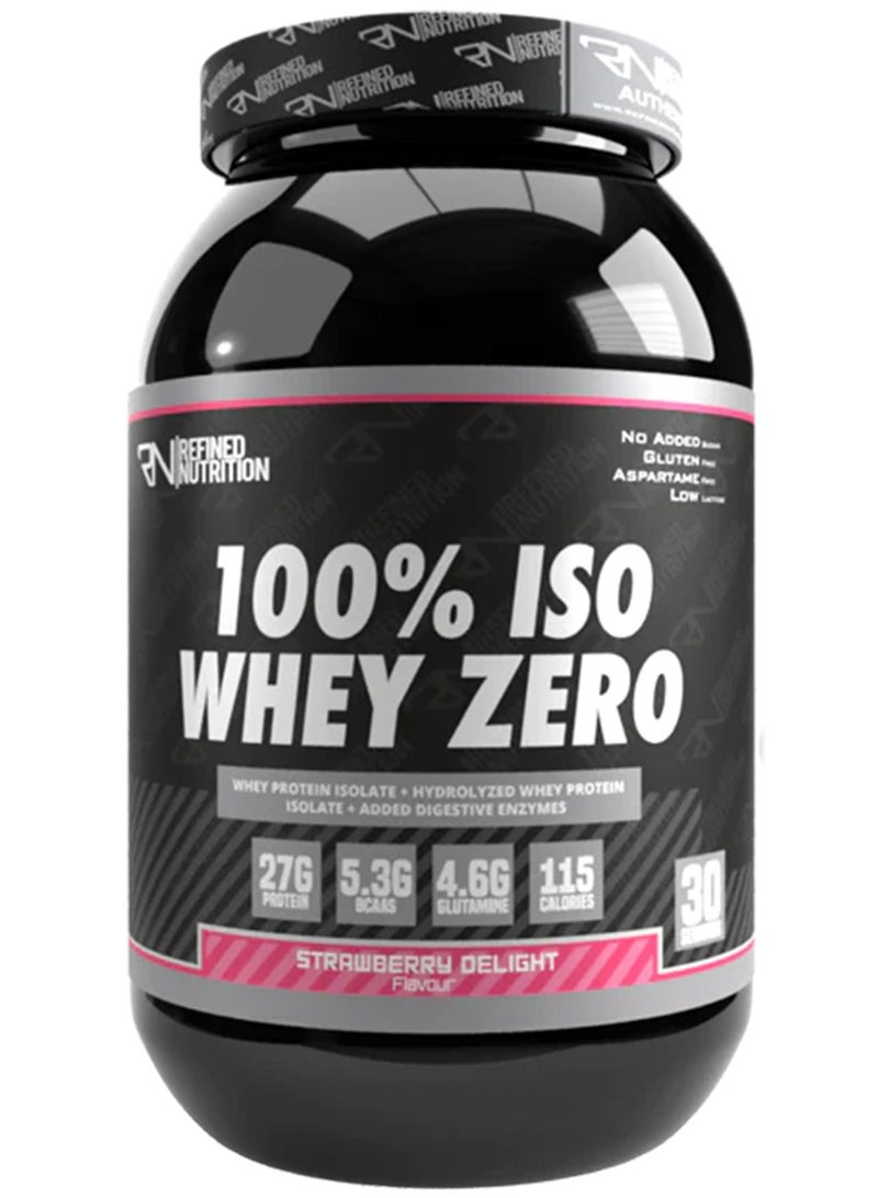 Refined Nutrition 100% Whey Isolate Zero, Muscle Support and Recovery, Digestive Health Support and Weight Management, Strawberry Delight Flavor, 908 Gm