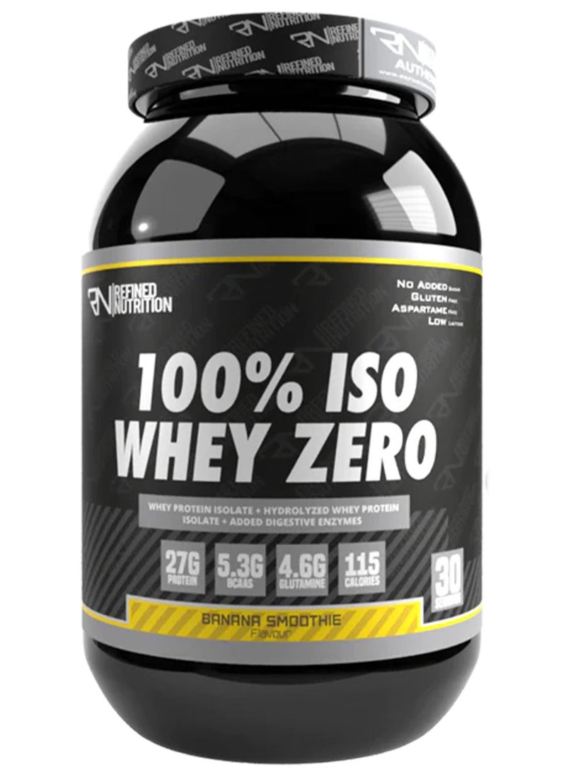 Refined Nutrition 100% Whey Isolate Zero, Muscle Support and Recovery, Digestive Health Support and Weight Management, Smooth Banana Flavor, 908 Gm