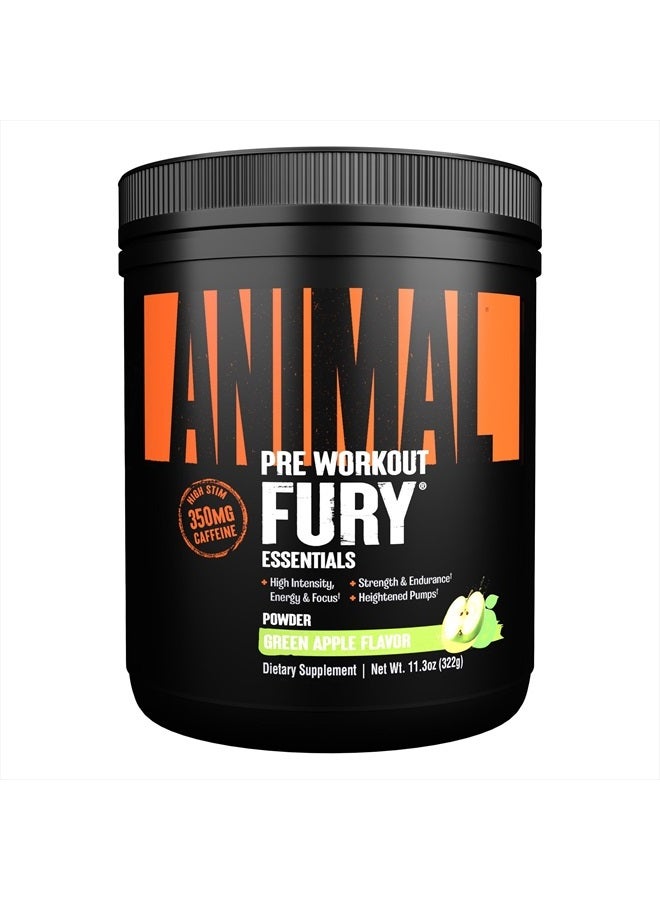Fury Pre Workout Powder Supplement – Energize Your Workout With More Focus, Energy, Endurance and Pumps, Green Apple - 20 Servings