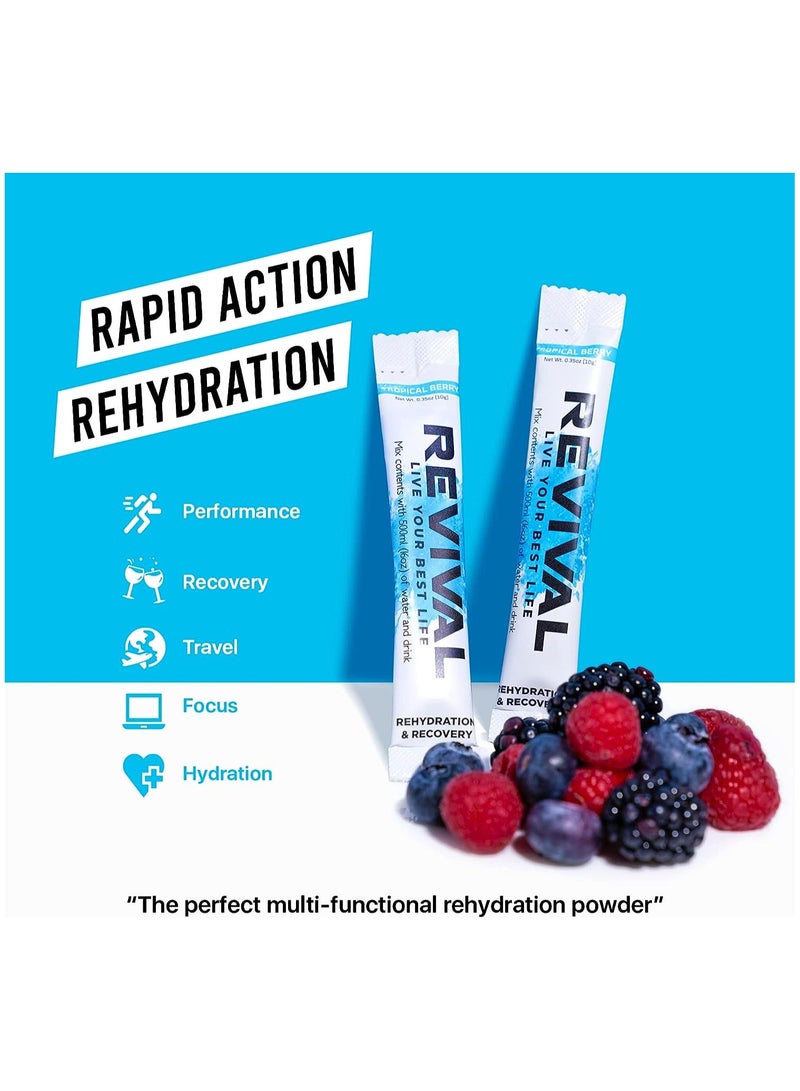 Revival Rehydration and recovery elctrolyte drink mix with vitamins Vitamin C, B1, B3, B5, B12  wild cherry
